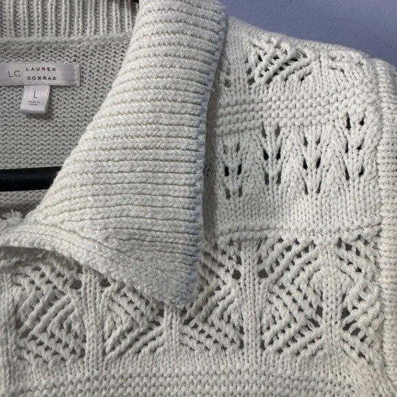 Lauren Conrad size large white knit top Pointelle Flutter Sleeve ivory - Picture 2 of 4